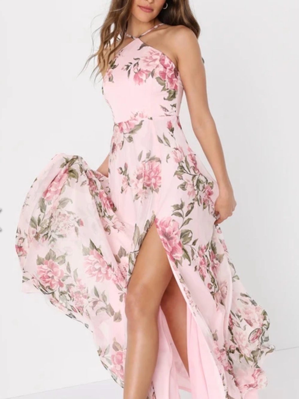 Lulu's Pink Floral One-Shoulder Maxi Dress - Picture 1 of 3